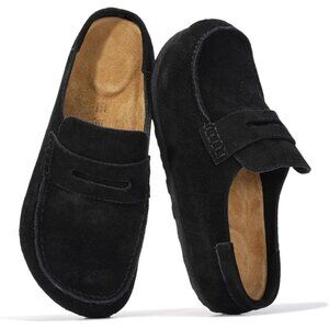 👑Women's Moccasin-Style Clog Mules Black Leather Slip-on Closed Toe Casual Shoe